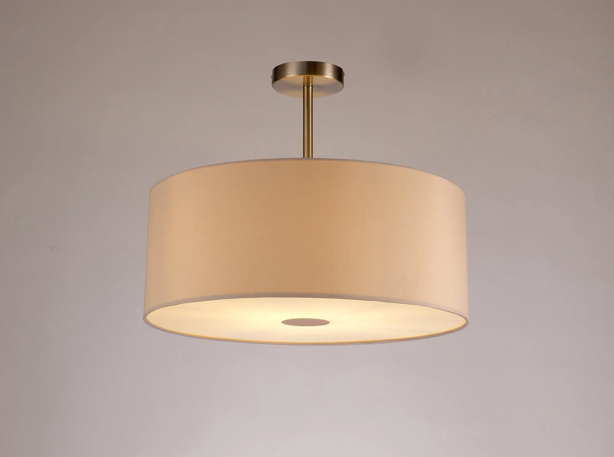 Baymont 50cm Semi Flush 1 Light Satin Nickel, Nude Beige/Moonlight, Frosted Diffuser DK0264  Deco Baymont SN NU